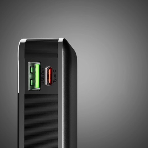 Powerbank SBS 10000 mAh 20W z wbudowanym kablem USB-C i wyświetlaczem cyfrowym - czarny