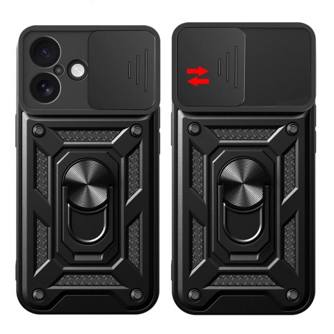 Etui Hybrid Armor Camshield na iPhone 17 pancerne z podstawką i osłoną aparatu - czarne