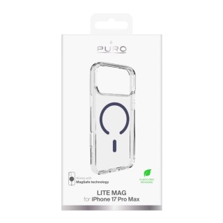 Etui Puro Lite Mag TPU+PC kompatybilne z MagSafe na iPhone 17 Pro Max - przezroczyste z niebieskim pierścieniem