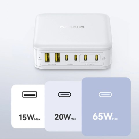 Stacja ładująca Baseus EnerFill FH21 120W 4xUSB-C + 2xUSB-A - biała