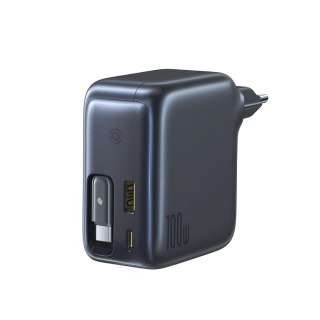 Ładowarka sieciowa Baseus EnerCore CJ11 100W z portami USB-A oraz USB-C i ze zwijanym kablem USB-C - czarna