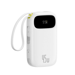 Powerbank Baseus EnerFill FC31 Qpow 3 10000mAh 45W z wyświetlaczem cyfrowym z kablami USB-C i Lightning - biały