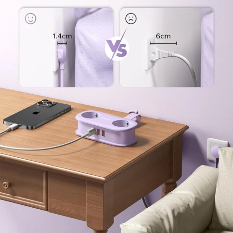 Listwa zasilająca Orico AP3 20W GaN 5w1 2x AC + 2x USB-A + 1x USB-C - fioletowa