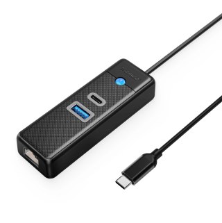 Hub USB Orico PWCUR-C3 3-portowy 1x USB-A 3.0 1x USB-C 3.0 1x RJ45 Gigabit Ethernet 1 m - czarny