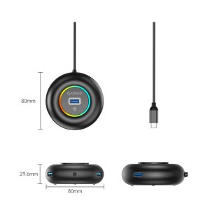 Hub USB Orico YXR4-C3 RGB 4-portowy USB-A 3.0 z portem audio/mikrofonowym 1,8 m - czarny