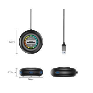 Hub USB Orico YXR4 RGB 4-portowy USB-A 3.0 z czytnikiem SD i microSD 1,8 m - czarny