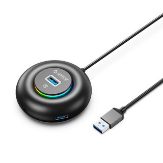 Hub USB Orico YXR4-U3 RGB 4-portowy USB-A 3.0 z portem audio/mikrofonowym 0,3 m - czarny