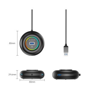 Hub USB Orico YXR4-U3 RGB 4-portowy USB-A 3.0 z portem audio/mikrofonowym 1,8 m - czarny