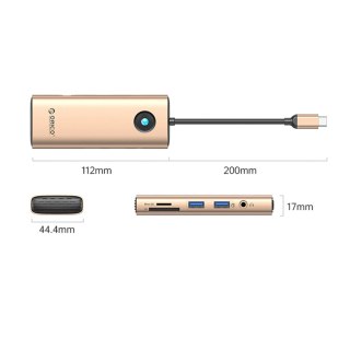 Stacja dokująca USB-C Orico PW11 8w1 2x USB-A 3.0 1x USB-C PD 100 W 1x HDMI 4K 60Hz 1x microSD/SD 1x RJ45 Gigabit Ethernet 1x Au