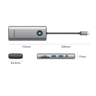 Stacja dokująca USB-C Orico PW11 8w1 2x USB-A 3.0 1x USB-C PD 100 W 1x HDMI 4K 60Hz 1x microSD/SD 1x RJ45 Gigabit Ethernet 1x Au