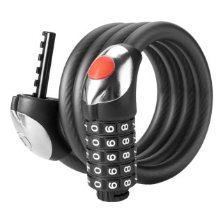 Zapięcie rowerowe Rockbros RKS531 na szyfr 5-cyfrowy linka stalowa 180 cm z oświetleniem LED - czarne