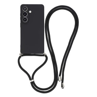 Etui na Samsung Galaxy A37 5G z wyściółką z włókna i paskiem crossbody - czarne