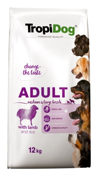 Tropidog Premium Adult Medium & Large Breed Jagnięcina Z Ryżem 12kg