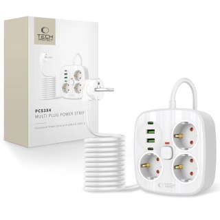 Listwa zasilająca Tech-Protect PCS3X4, 3 gniazda sieciowe, 2xUSB-A, 2xUSB-C 200 cm - biała
