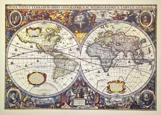Mapa świata 1630r. - J.Hondius reprint - M1630 - Prezent dla historyka