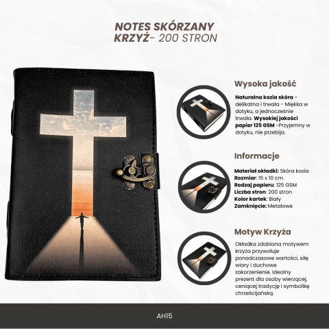 Notes Skórzany Krzyż Religijny - 200 stron - AH15