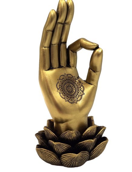 Złota Figurka Dłoń Buddy Mudra OM - Joga Kwiat Lotosu - 43724