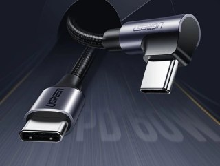Kabel Ugreen US255 50125 USB-C (prosty) / USB-C (kątowy) PD QC 60W 3A 2m - szary