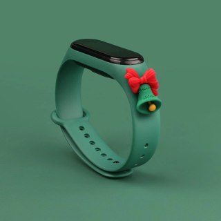Opaska Strap Xmas do Xiaomi Mi Band 3 / 4 świąteczny silikonowy pasek bransoletka z dzwonkiem - ciemnozielona