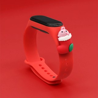 Opaska Strap Xmas do Xiaomi Mi Band 3 / 4 świąteczny silikonowy pasek bransoletka ze skarpetą - czerwona