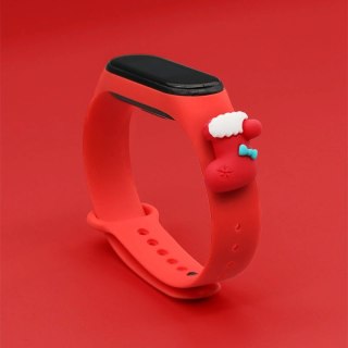 Opaska Strap Xmas do Xiaomi Mi Band 3 / 4 świąteczny silikonowy pasek bransoletka ze skarpetą - czerwona
