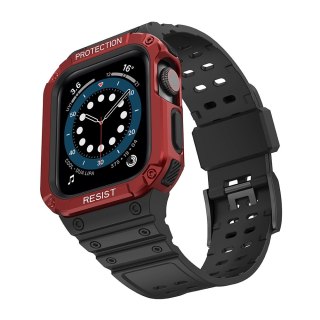 Pasek z etui ochronnym Protect Strap Band do Apple Watch 38 / 40 / 41 mm opaska obudowa pancerna - czarny, czerwony