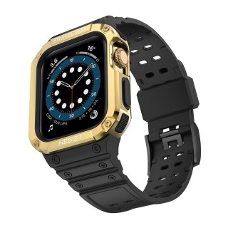 Pasek z etui ochronnym Protect Strap Band do Apple Watch 38 / 40 / 41 mm opaska obudowa pancerna - czarny, złoty