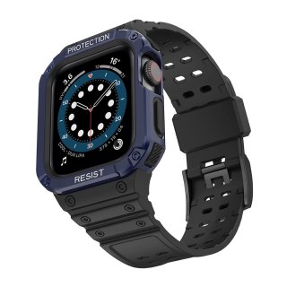 Pasek z etui ochronnym Protect Strap Band do Apple Watch 42 / 44 / 45 mm opaska obudowa pancerna - czarny, niebieski