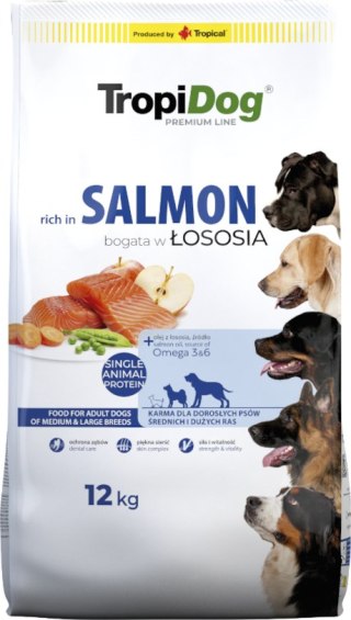 Tropidog Premium Adult Medium & Large Breeds Łosoś Z Ryżem 12kg