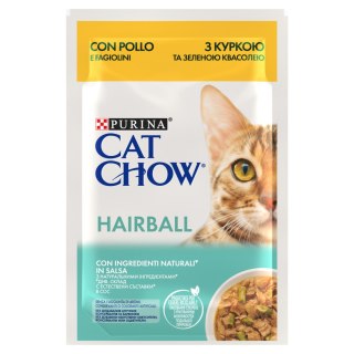 Purina Cat Chow Hairball Karma Z Kurczakiem I Zieloną Fasolką W Sosie 85g