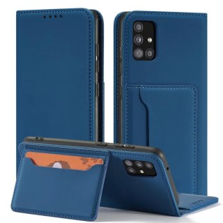 Magnet Card Case etui do Samsung Galaxy A12 5G pokrowiec portfel na karty kartę podstawka niebieski