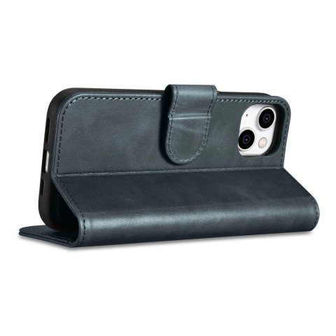 ICarer Oil Wax Wallet Case 2in1 etui iPhone 14 Plus skórzany pokrowiec z klapką Anti-RFID niebieski (WMI14220723-BU)