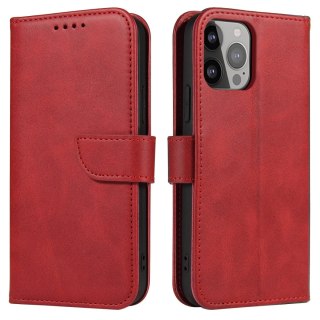 Etui portfel z klapką podstawką do iPhone 15 Pro Max Magnet Case - czerwone