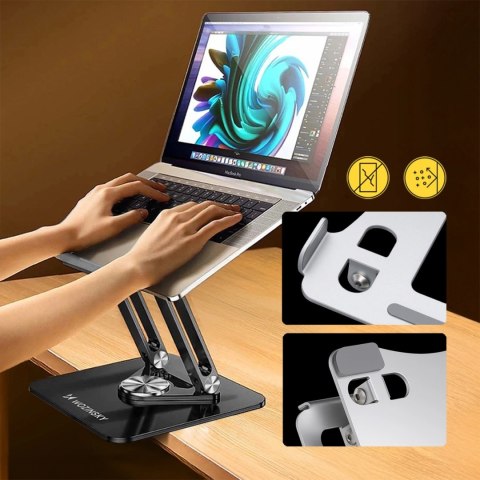 Podstawka pod laptopa, tablet Wozinsky WRS-CPY84SB 360 aluminiowa + Gratis! podstawka do smartfona - czarna