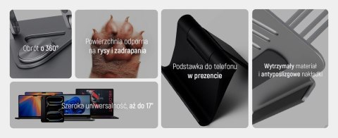 Podstawka pod laptopa, tablet Wozinsky WRS-CPY84SB 360 aluminiowa + Gratis! podstawka do smartfona - czarna