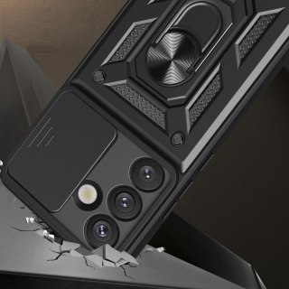 Etui pancerne Hybrid Armor Camshield z osłoną aparatu i metalowym ringiem do Samsung Galaxy S25 - czarne