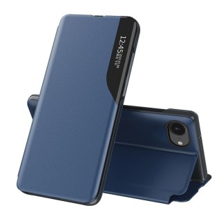 Etui Eco Leather View Case elegancki futerał z klapką i podstawką na iPhone 16e / 17e - niebieskie